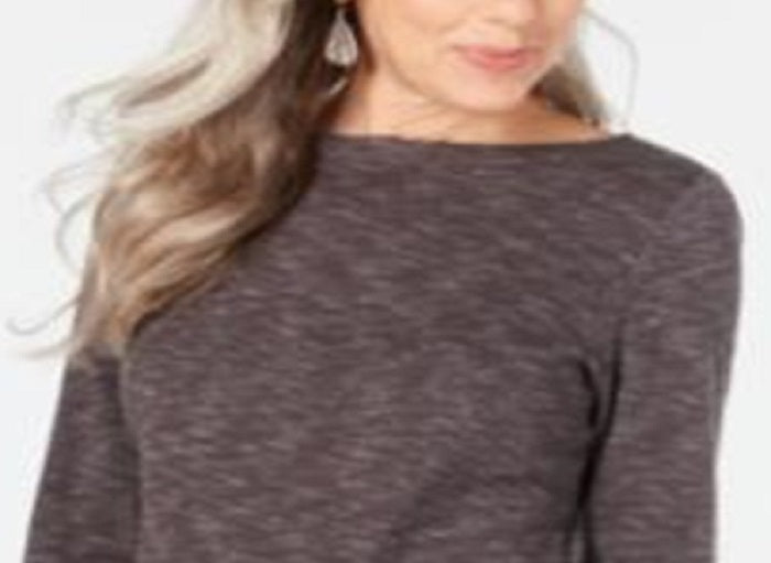 Karen Scott Women's Boat Neck Space Dyed Top Black Size Small