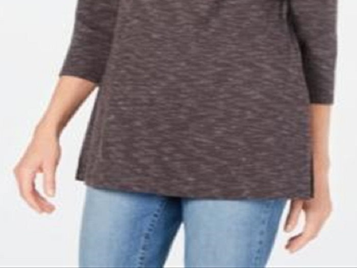 Karen Scott Women's Boat Neck Space Dyed Top Black Size Small