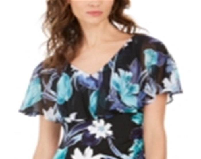 Connected Apparel Women's Floral Print Popover Sheath Dress Blue Size 10