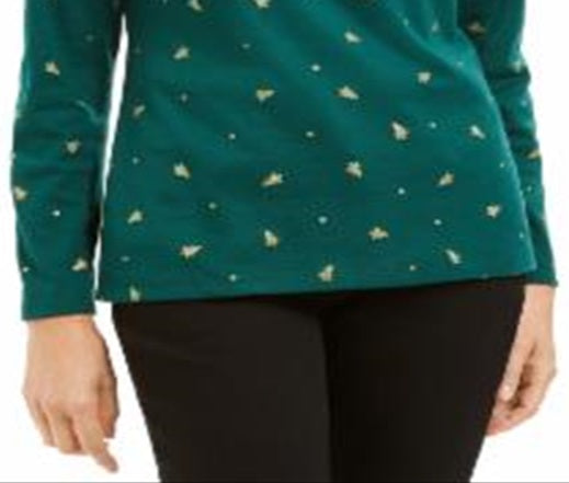 Karen Scott Women's Printed Turtleneck Top Green Size Small