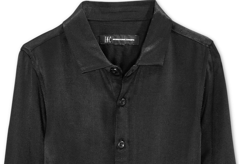 INC International Concepts Boy's Button Front Eddie Satin Dress Shirt Black Size Large