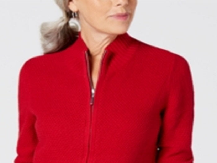 Karen Scott Women's Textu Zip Front Cardigan Red Size S