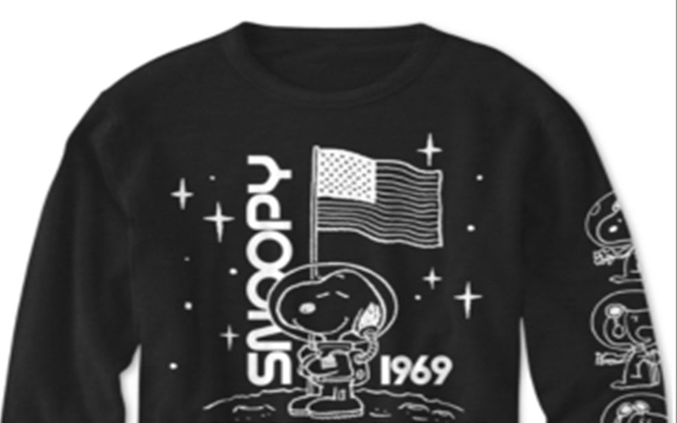 Peanuts Big Boy's Snoopy in Space T-Shirt Black Size X-Large