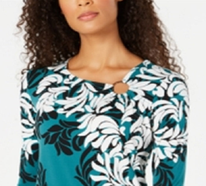 JM Collection Women's Asymmetrical Top Green Size Petite S