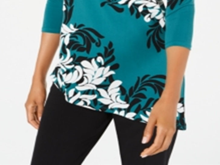 JM Collection Women's Asymmetrical Top Green Size Petite S
