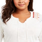 Style & Co Women's Plus Embroidered Cotton Tie Neck Top Fresh White Size 0X