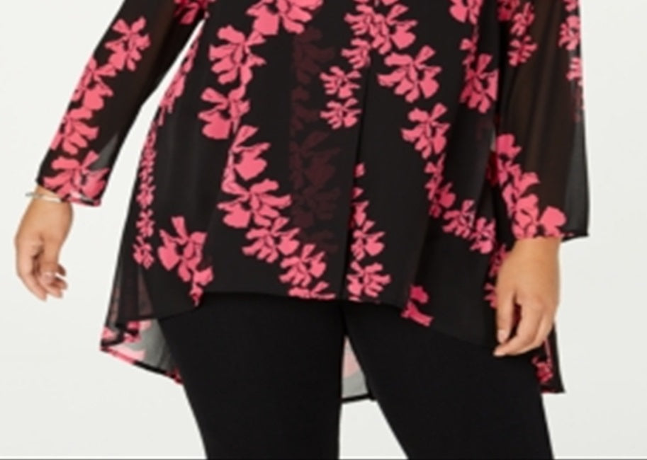 Alfani Women's Plus Floral High Low Tunic Top Black Size 4X