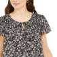 Style & Co Women's Smocked Split Neck Top Clothing Black Size M