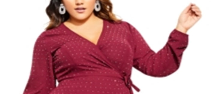 City Chic Women's Plus Embellished Surplice Wrap Top Red Size 22W