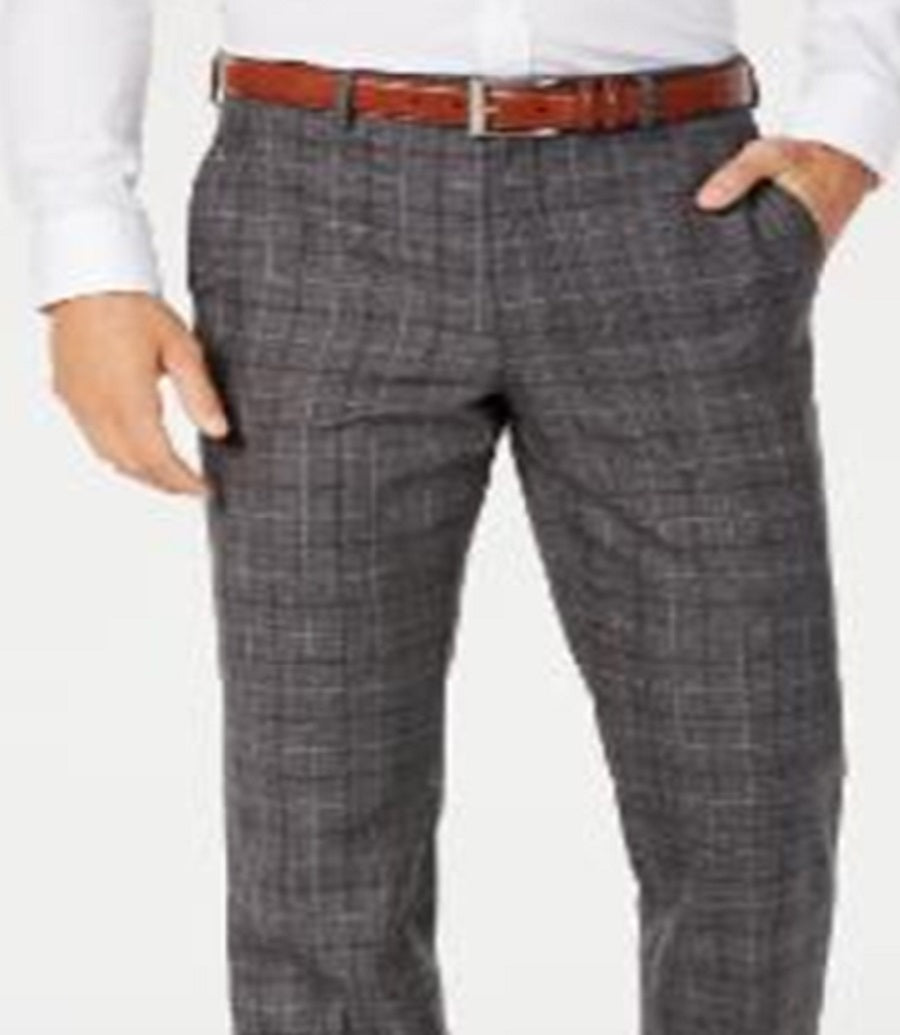 Lauren Ralph Lauren Men's Classic-Fit UltraFlex Stretch Dark Gray Windowpane Suit Pants Dark Grey Size 32X30 -