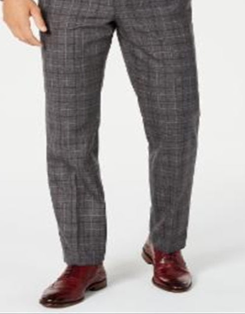 Lauren Ralph Lauren Men's Classic-Fit UltraFlex Stretch Dark Gray Windowpane Suit Pants Dark Grey Size 32X30 -