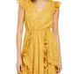 INC Women's Metallic V-Neck MIDI Dress Gold  Size XS