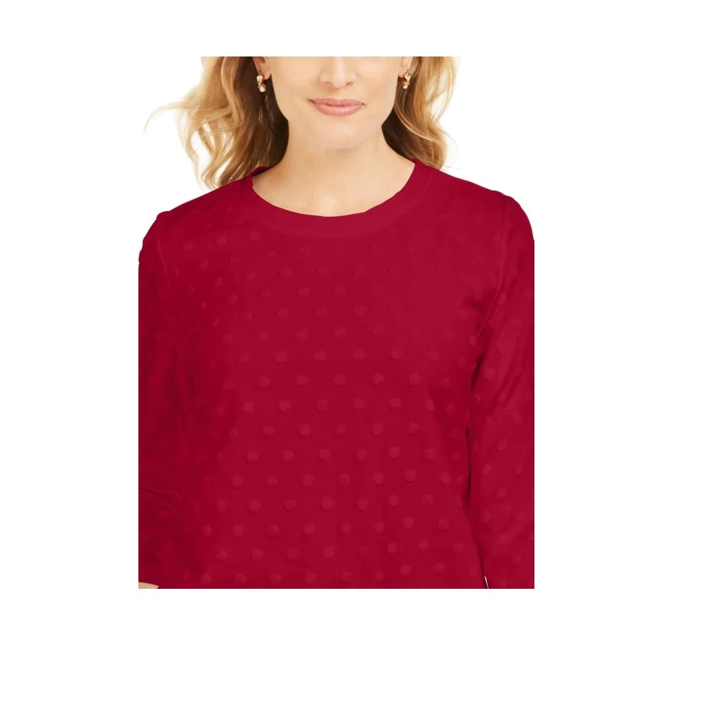 Karen Scott Women's Petite Textured Dot Sweatshirt  - New Red Amore Size Petite Small