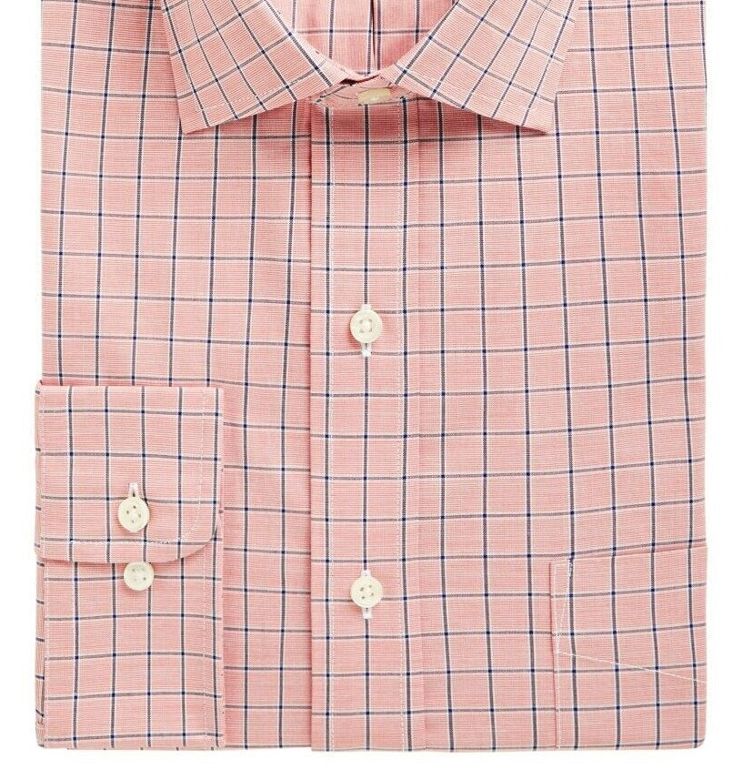 Club Room Men's Classic/Regular Fit Performance Windowpane Dress Shirt Orange Size 34-35
