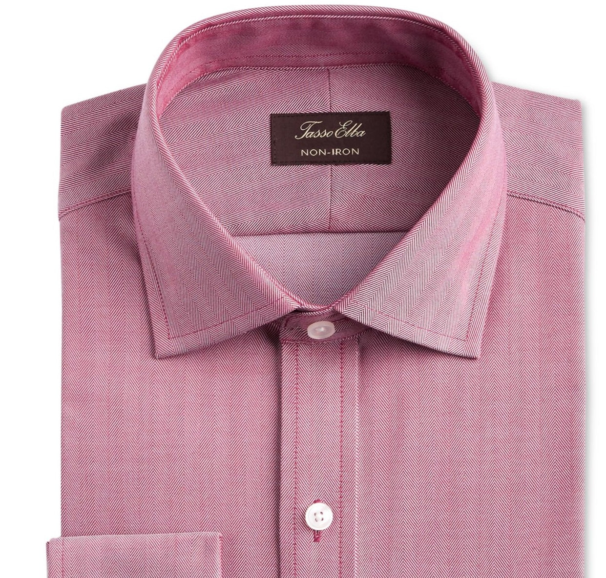 Tasso Elba Men's Herringbone Collared Work Dress Shirt Red Size 17X34-35