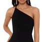 XSCAPE Women's Sleeveless Asymmetrical Neckline Below the Knee Body Con Cocktail Dress Black Size 8