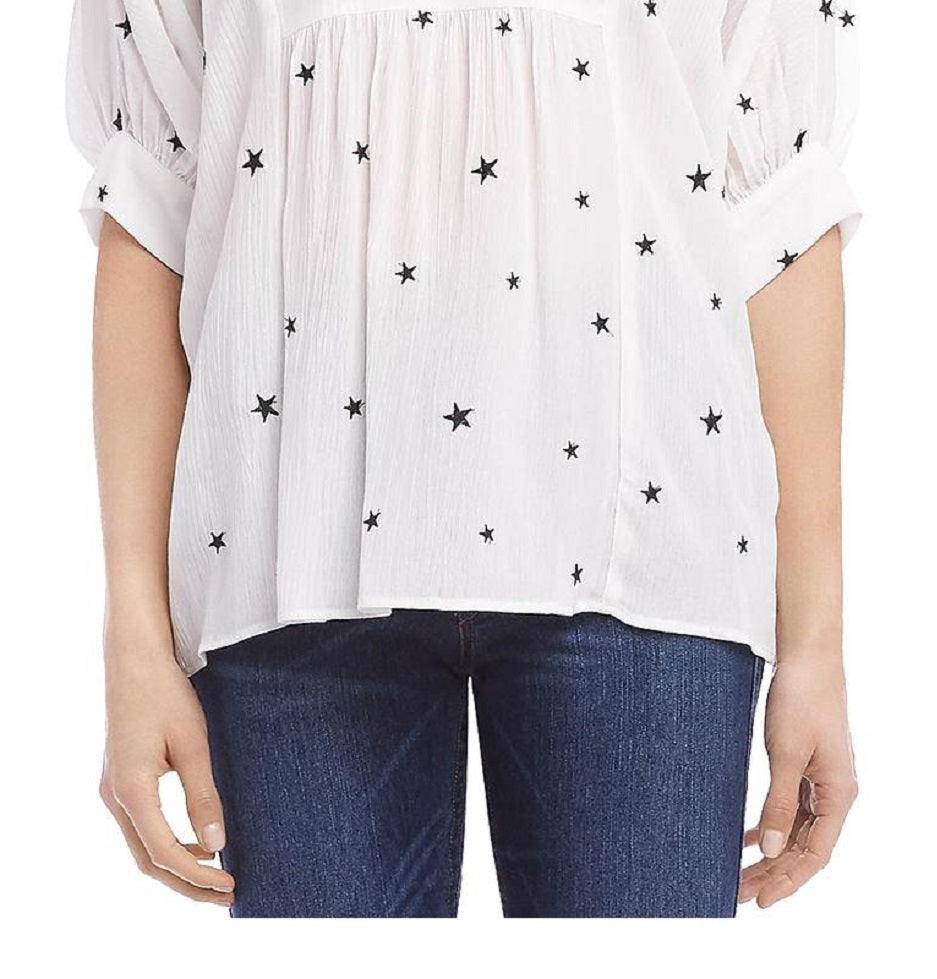 Karen Kane Women's Boho Ruffled Peasant Top White Size X-Large