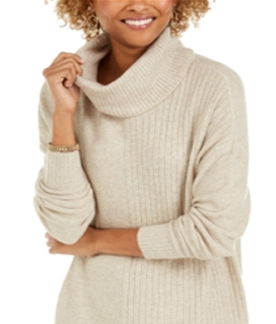 Style & Co Women's Ribbed Turtleneck Sweater Brown Size Petite