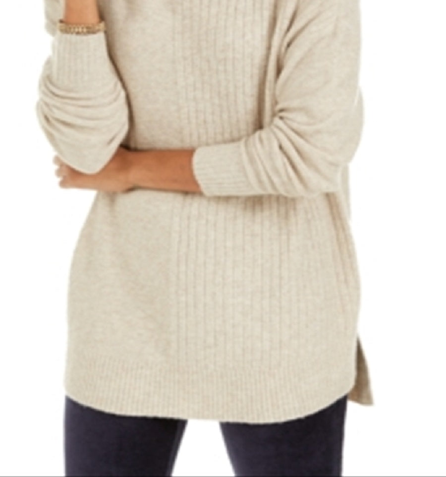 Style & Co Women's Ribbed Turtleneck Sweater Brown Size Petite