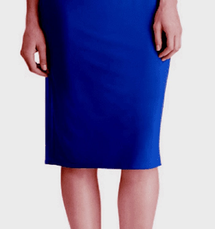 Ralph Lauren Women's Embellished Asymmetrical Neckline Below the Knee Cocktail Sheath Dress Blue Size 4