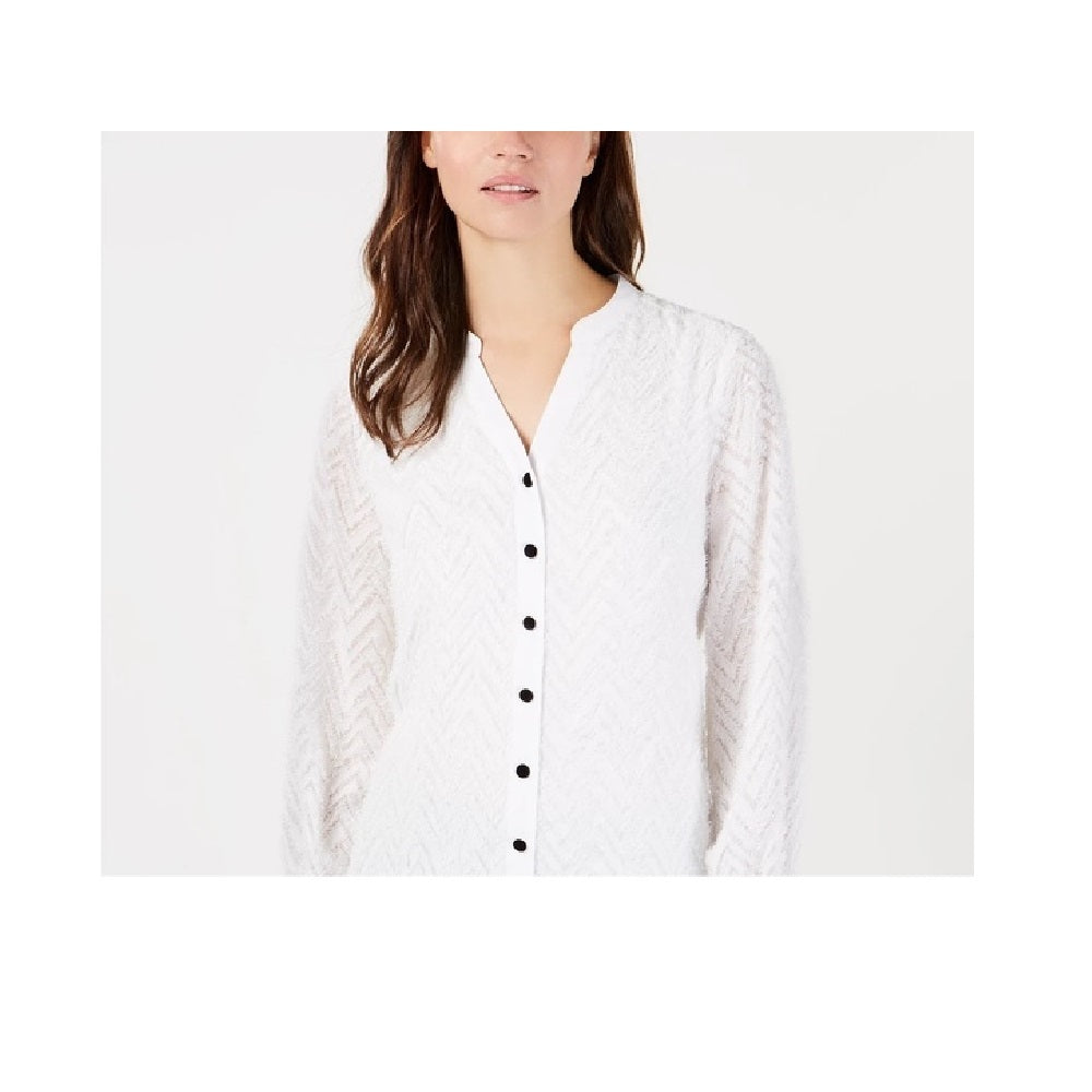 Alfani Women's Fringed Split-Neckline Shirt  Brown Size Small