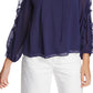 1.STATE Women's Ruffled Cold Shoulder Top Blue Size X-Large