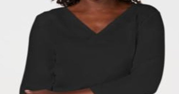 Karen Scott Women's Eyelet V Neck Cotton Top Black Size Petite L
