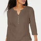 Karen Scott Plus Cotton Eyelet Henley Top -Brown- Size 2XL