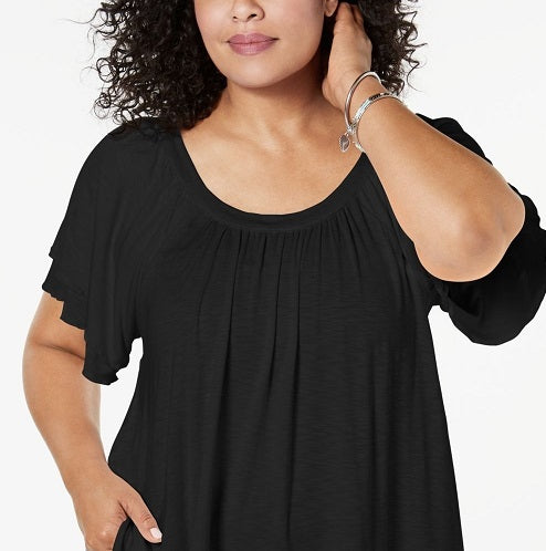 Style & Co Plus Flutter-Sleeve Swing-Hem Top Freshwater Black Size XS