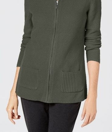 Karen Scott Women's Zip Front Sweater Green Size Petite XL