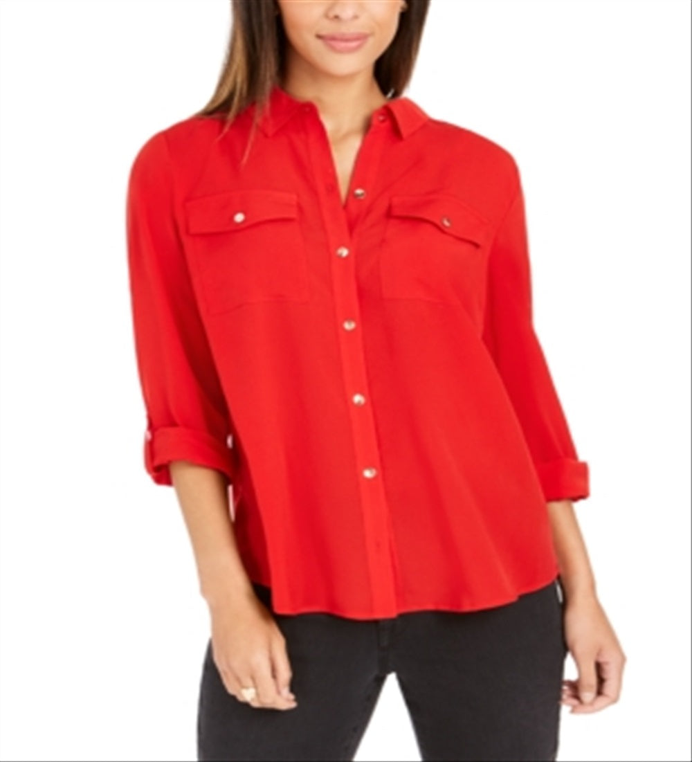 Charter Club Women's Two Pocket Shirt Red Size Small