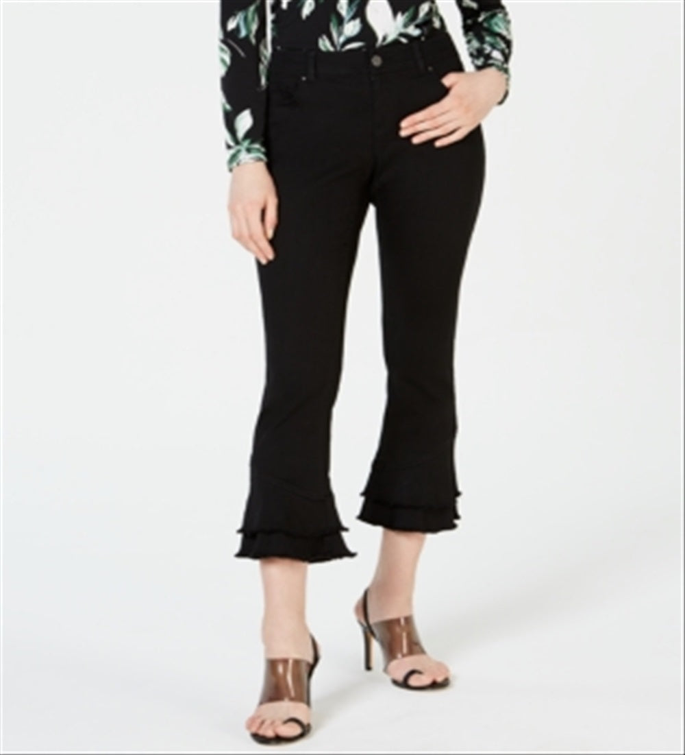 INC International Concepts Women's Double Ruffle Hem Ankle Jeans Black Size 2