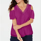 JM Collection Women's Studded Cold Shoulder Woven Top Pink Size Small