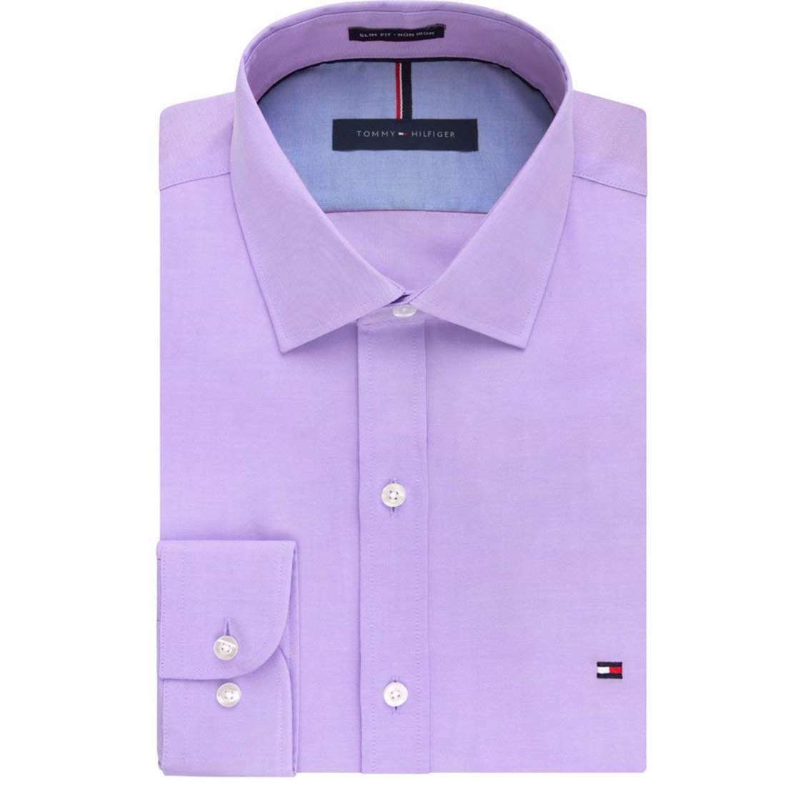 Tommy Hilfiger Men's Slim Fit Stretch Check Dress Shirt Purple Size XL