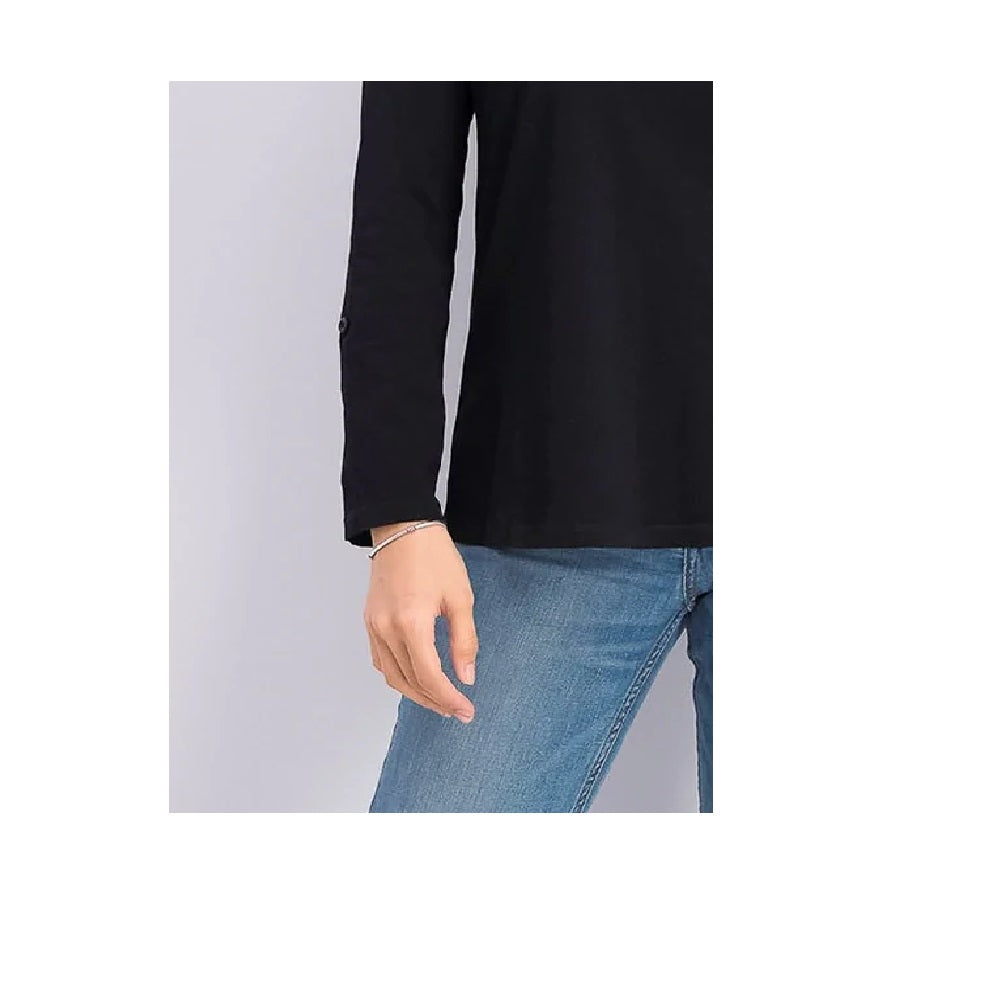 Charter Club Women's Supima  Split-Neck Top  Black Size Small