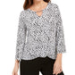Jm Collection Women's Printed Chain-Keyhole Blouson Top White Size M