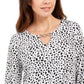 Jm Collection Women's Printed Chain-Keyhole Blouson Top White Size M