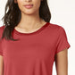 Alfani Women's Satin Trim High Low T-Shirt Red Size Small