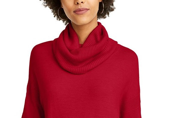 French Connection Women's Cowl Neck Ribbed Trim Tunic Sweater Green -Size Small