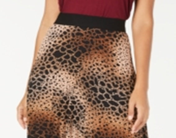 Alfani Women's Printed Pleated MIDI Skirt Brown Size Petite Small
