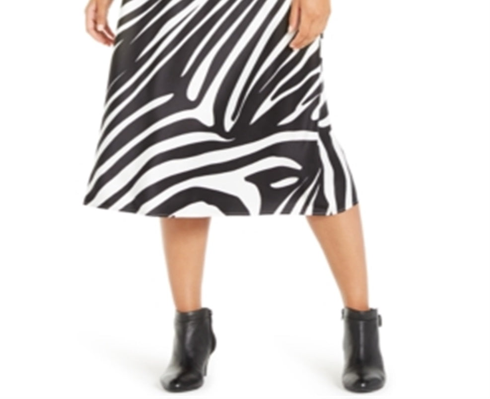 Alfani Women's Zebra Print a Line MIDI Skirt Black Size 12