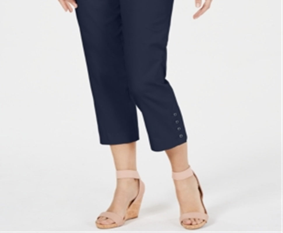 JM Collection Women's Button Hem Tummy Control Capris Blue Size Small