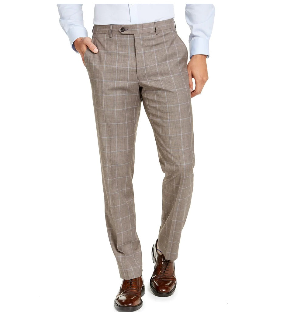 Michael Kors Men's Classic-Fit Airsoft Stretch  Birdseye Windowpane Suit Pants Brown Size 36X32
