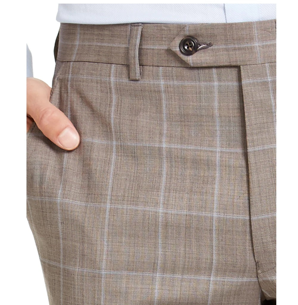 Michael Kors Men's Classic-Fit Airsoft Stretch  Birdseye Windowpane Suit Pants Brown Size 36X32