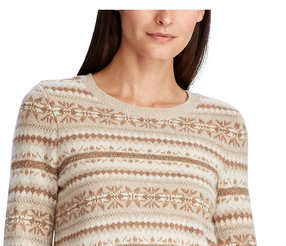Ralph Lauren Women's Fair Isle Crewneck Sweater Brown Size Medium