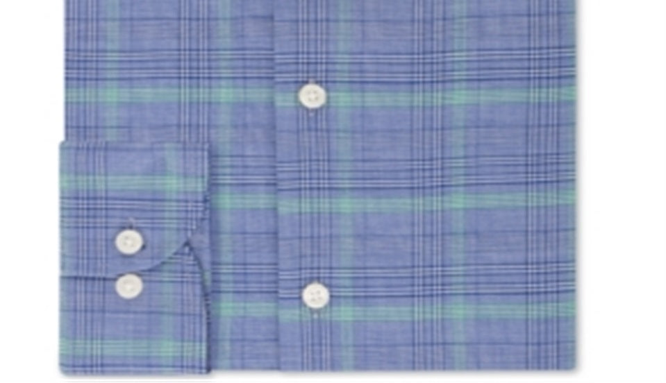 Tommy Hilfiger Men's Classic Regular Fit Non Iron THFlex Supima Performance Stretch Blue Check Dress Shirt Blue Size 16X34-35