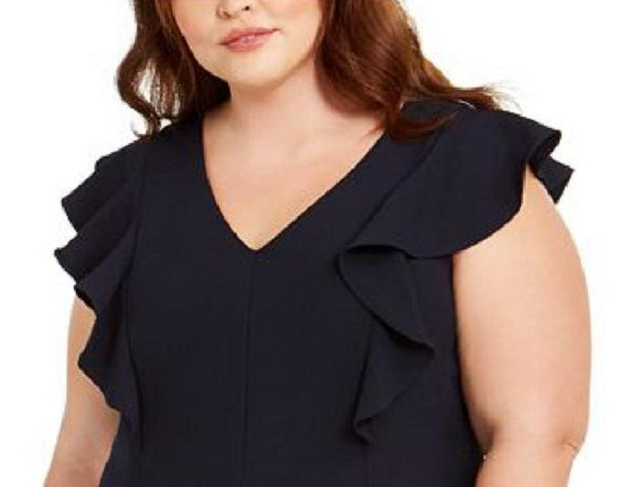 Jessica Howard Women's Plus Ruffled a Line Dress Black Size 16W