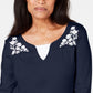 Karen Scott Women's Printed 3/4 Sleeve Jewel Neck T-Shirt Evening Top Blue Size Petite Medium