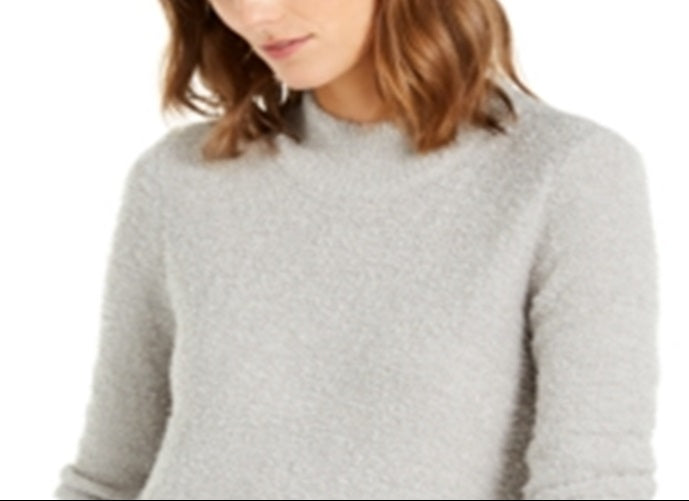 Alfani Women's Mock Neck Boucle Sweater Gray Size X-Small