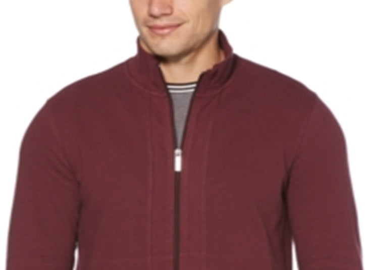 Perry Ellis Men's Ottoman Rib Knit Full Zip Long Sleeve Shirt Wine Size X-Large